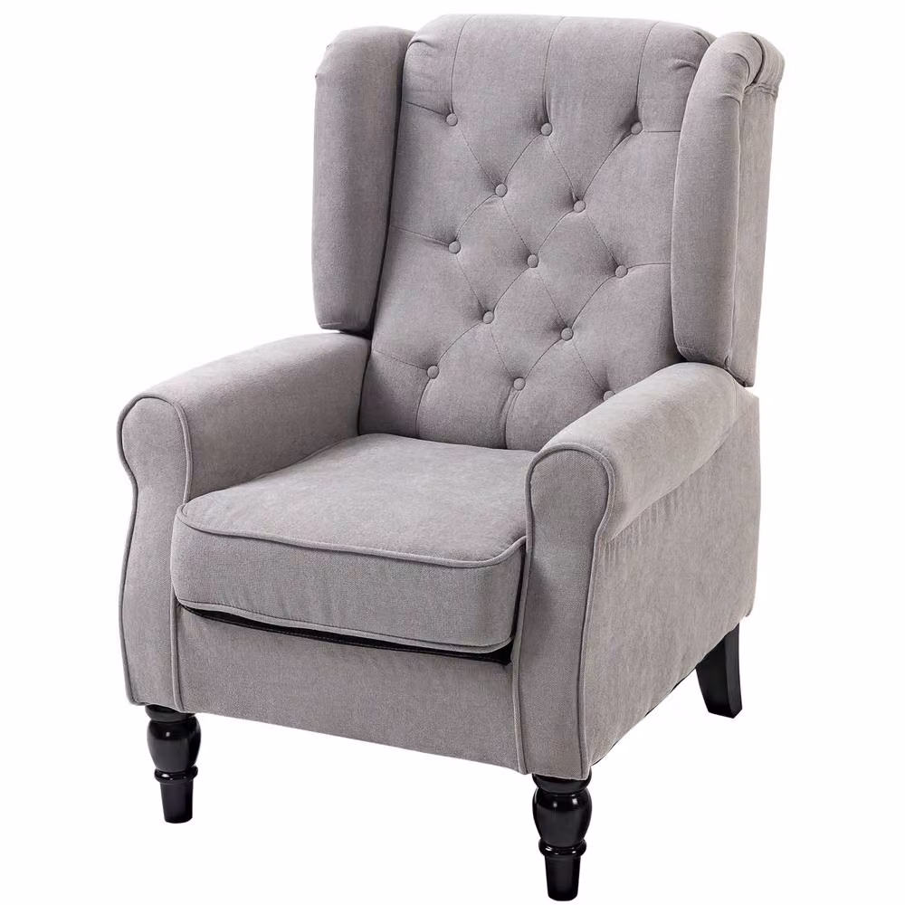 ERGOVEXA Retro Fabric Tub Accent Chair with Armrests and Solid Wood Frame, Grey, H 86.0 x W 74.0 x D 102.0 cm – 3