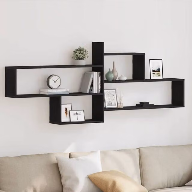 Berkfield Home Wall Mounted Shelf in Black Oak, W: 167.5 cm, H: 68 cm, D: 18 cm