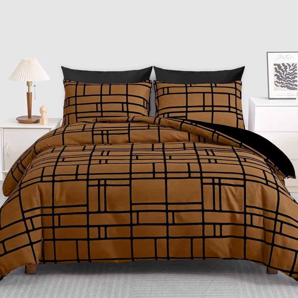 Pamposh Reversible Microfibre Duvet Cover and Pillowcase Set in Brown, Super King, W: 200 cm x H: 200 cm – 2