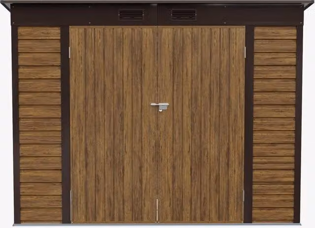 Living and Home Brown Galvanised Steel Pent Garden Storage Shed with Double Doors