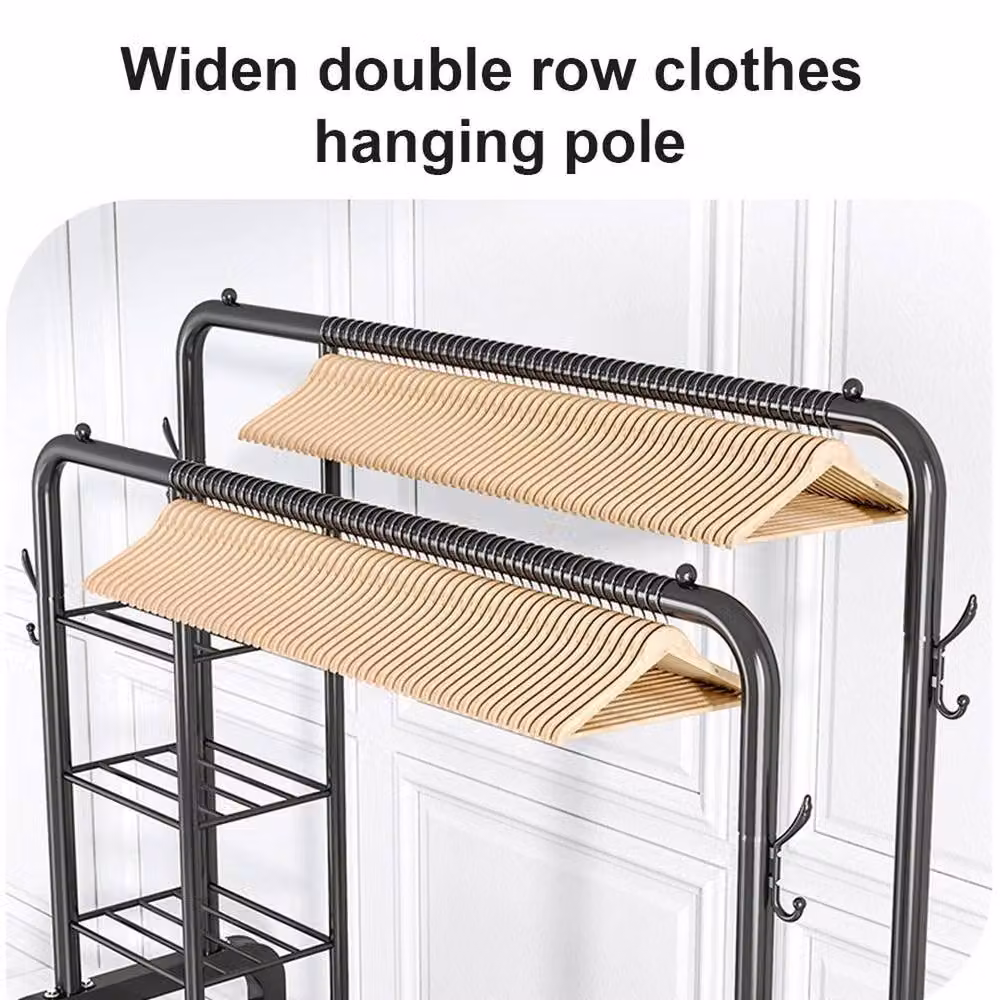 KORVIXA Heavy Duty Double Clothes Rail in Matt Black, W/D/H: 90 x 40 x 120 cm – 3