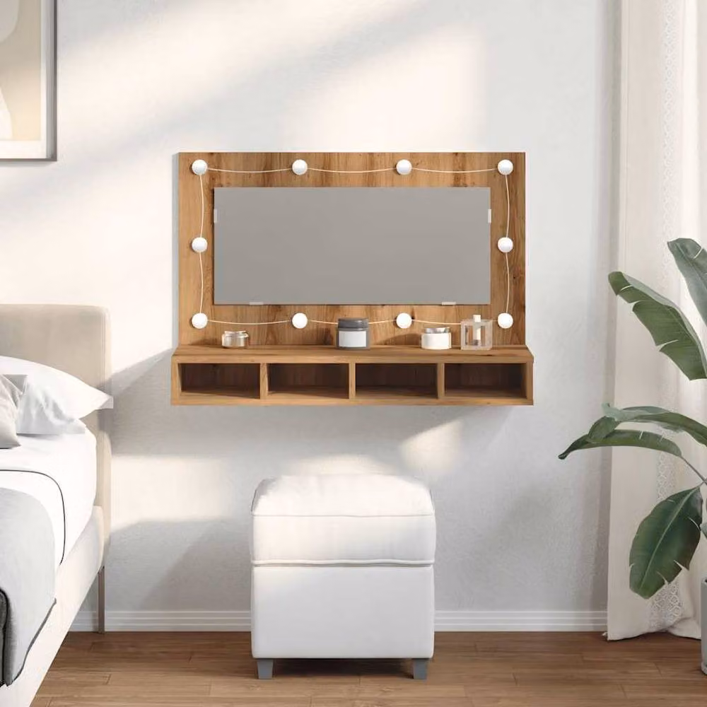 Berkfield Home LED Mirror Cabinet in Artisan Oak Brown, W: 90 cm, D: 31.5 cm, H: 62 cm – 2