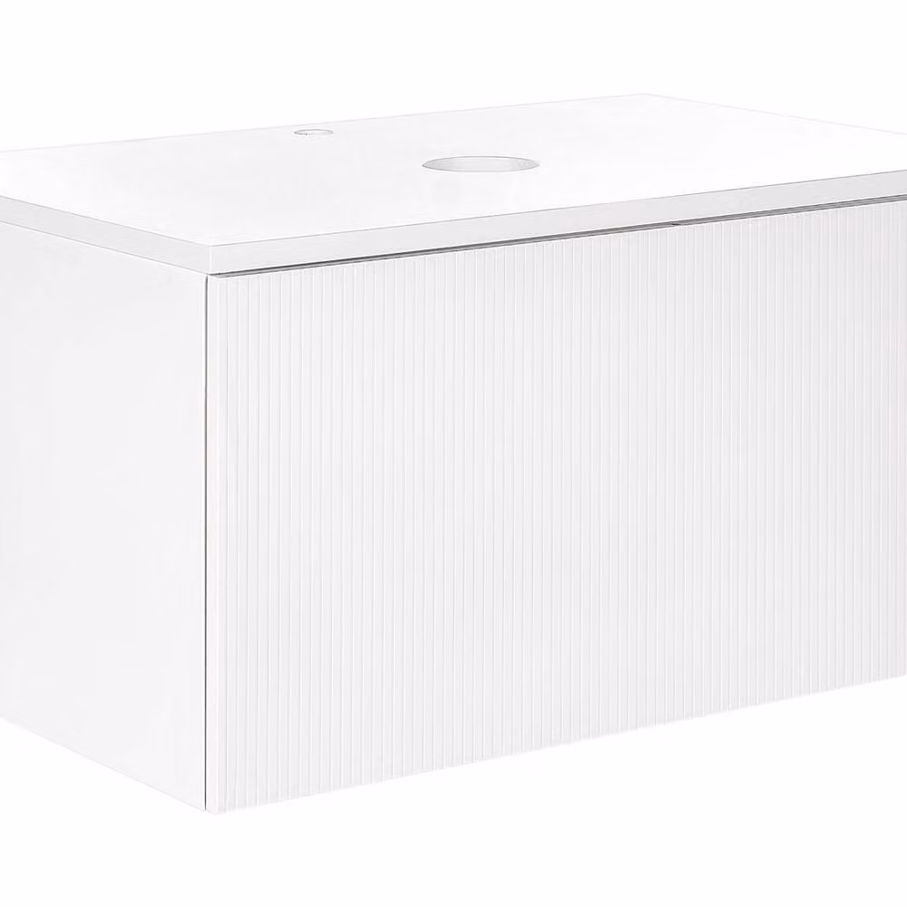 Wyld and Coco White Wall-Mounted Bathroom Cabinet with Fluted Front and 1 Drawer, W: 80 cm, D: 40 cm – 2