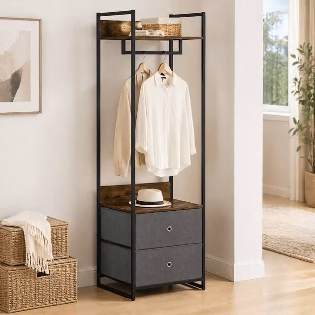 STILVORA Industrial Single Wardrobe with 2 Drawers and Garment Rail in Multicolour