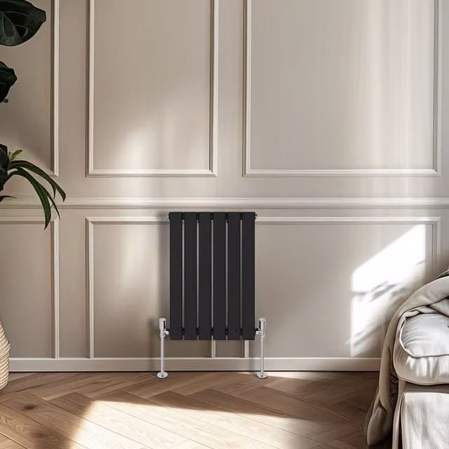 Right Radiators Single Panel Flat Panel Horizontal Radiator in Black, Width: 40.8 cm
