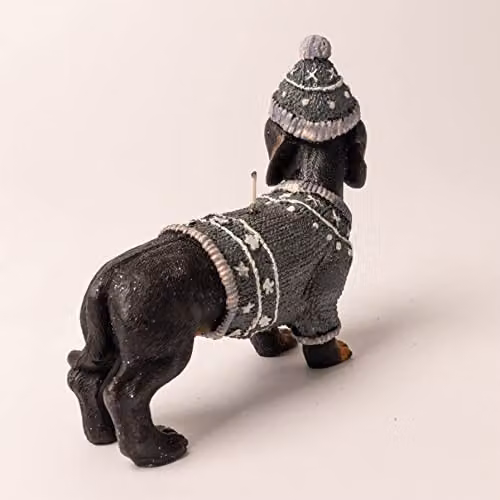 Shatchi Dachshund Wiener Figurine Wax Decorative Candle in Black and Grey, H 20 cm x W 14 cm x D 14 cm – 5