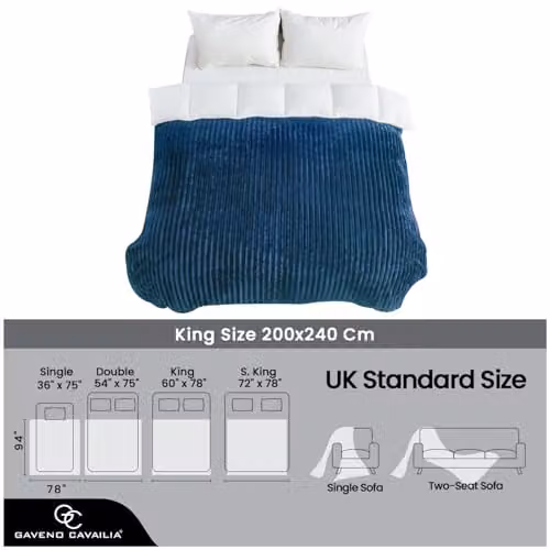GAVENO CAVAILIA Ribbed Fluffy Fleece Throw, Blue, W/D/H: 200 x 240 cm – 6