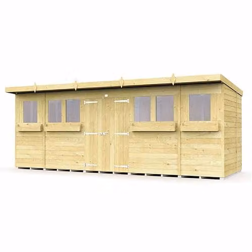 Buttercup Farm Rustic Wood Pent Summer Shed in Brown, W: 533 cm, D: 178 cm, H: 201 cm – 1