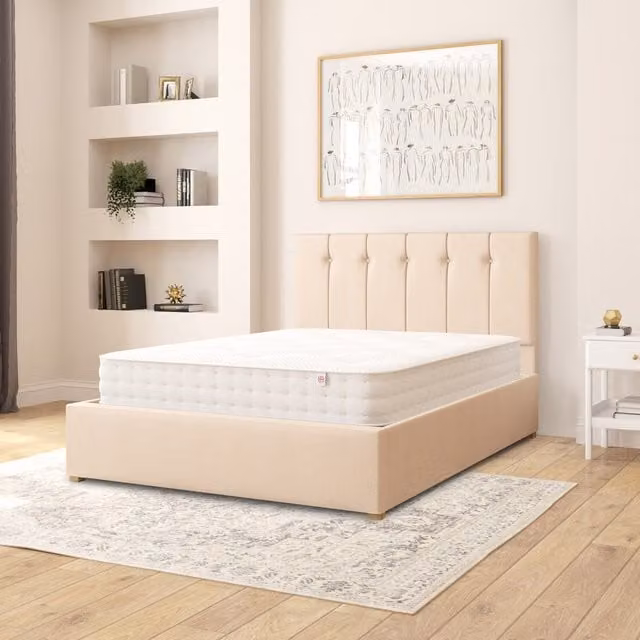 Aspire Hepburn Fabric Ottoman Storage Bed in Kimiyo Linen Beige, Double (140 x 200 cm)