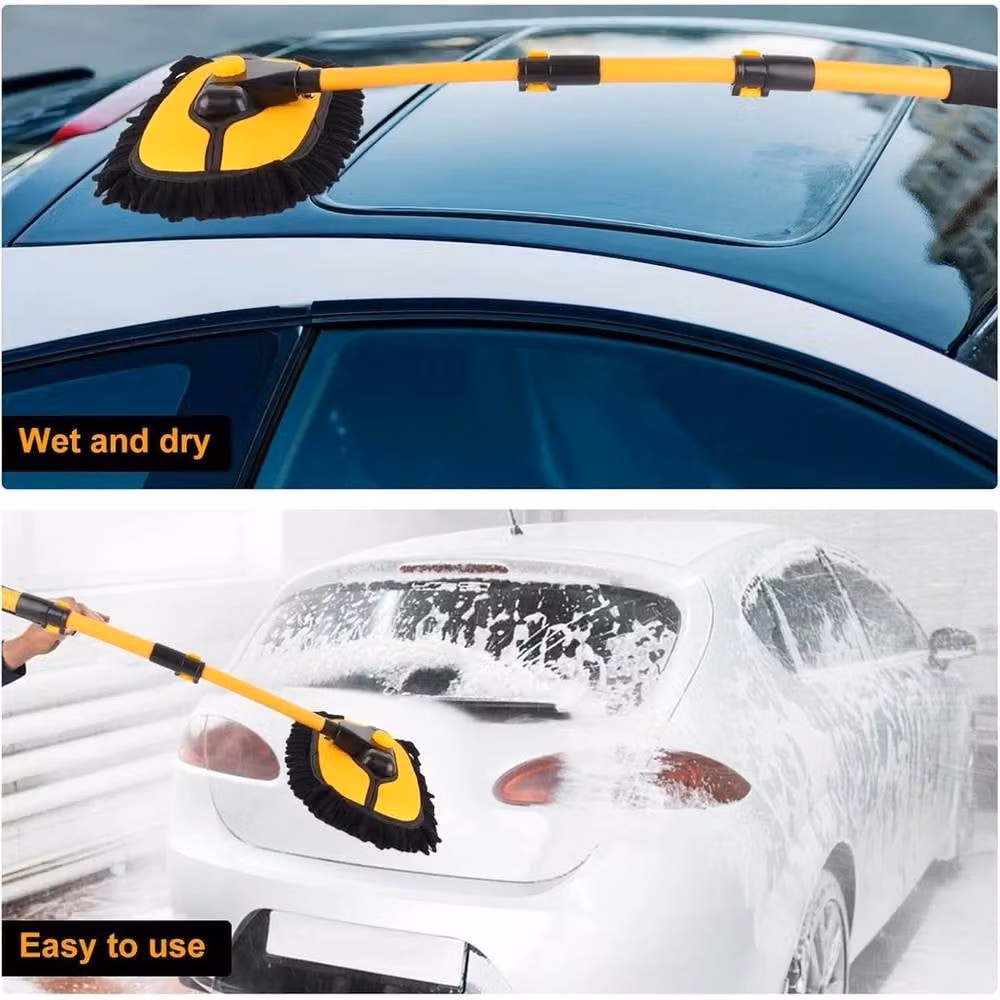 NESTLUNE PRO. 15 Degree Curved Microfibre Car Wash Brush with Adjustable Telescopic Handle, Yellow, W: 15 cm, H: 100 cm – 3