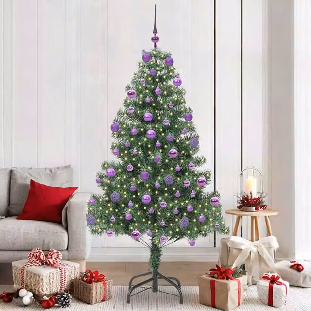 Berkfield Home Green PVC Christmas Tree with 300 LEDs and Stand, Height: 210 cm