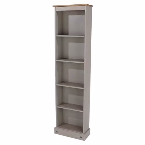 Core Products Corona Grey and Waxed Pine Tall Narrow 5-Shelf Bookcase with Adjustable Shelving