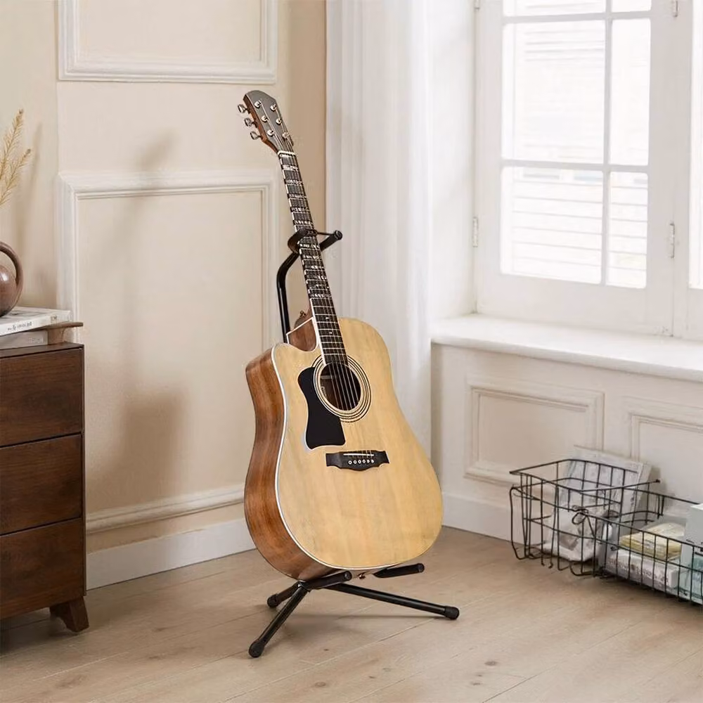 PAWNORA Folding Tripod Floor Guitar Stand for Electric, Acoustic and Bass Guitars, Black – 2
