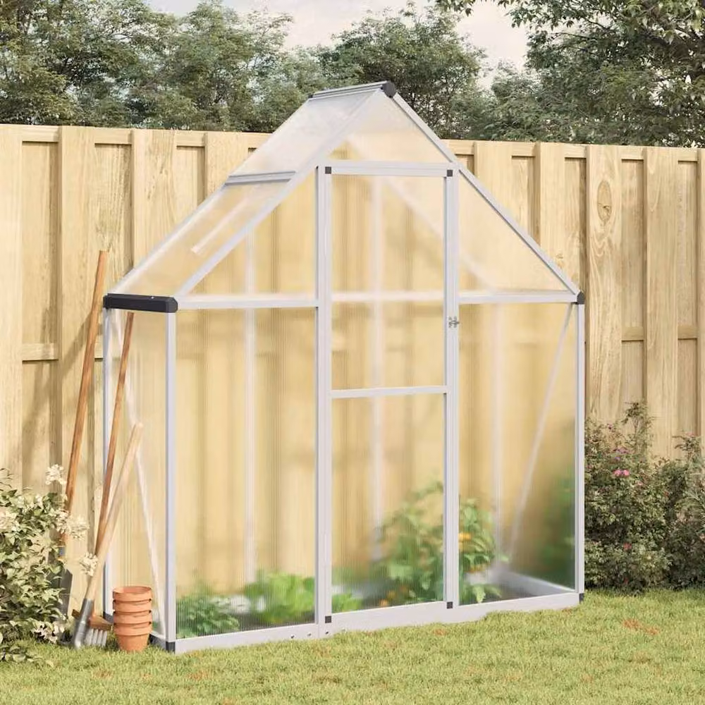Berkfield Home Aluminium Greenhouse with Base Frame and Polycarbonate Panels in Silver, W/D/H: 169 x 58 x 195 cm – 2