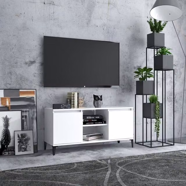 Berkfield Home TV Cabinet with Metal Legs, White, W: 103.5 cm, D: 35 cm, H: 50 cm