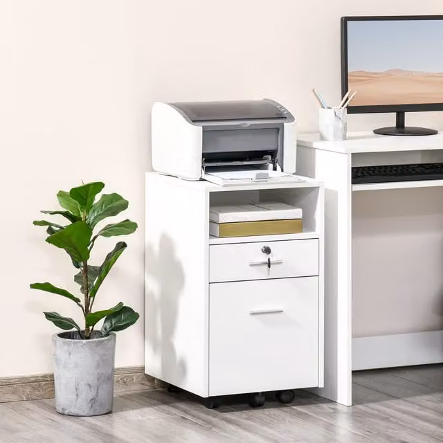 VINSETTO Lockable Mobile File Cabinet with Castors in White