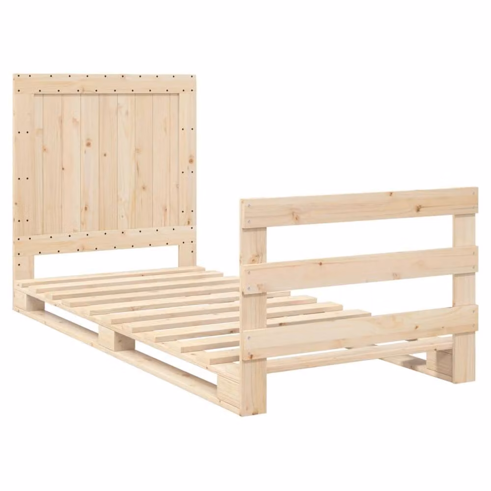 Berkfield Home Solid Wood Bed Frame with Headboard in Beige, W: 90 cm, L: 200 cm – 2