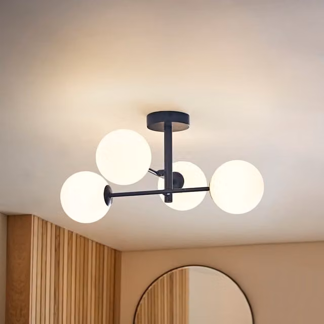 Darla 4 Way Frosted Globe Ceiling Light in Blue and Black