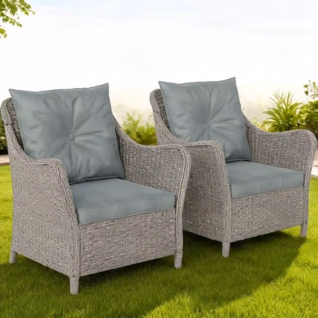 ERGOVEXA Set of 2 Modern Rattan Garden Chairs with Armrests in Grey – 1