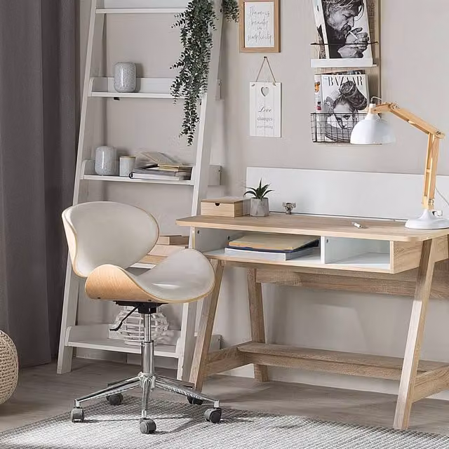 Wyld and Coco Scandinavian Writing Desk in Brown with Two Shelves and Hidden Compartment W/D/H: 110 x 60 x 75 cm