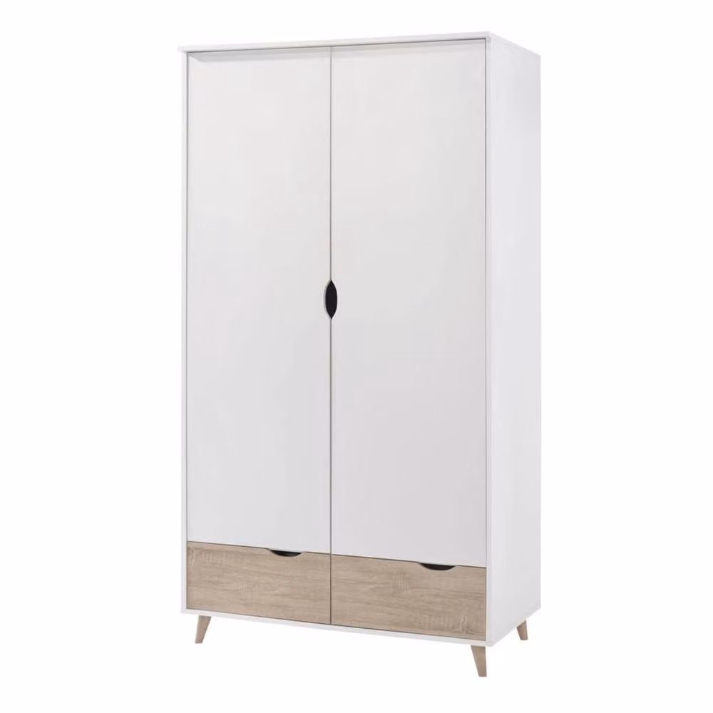 Wyld Haus Skerries 2 Door Wardrobe in Matt White with Oak Drawer Fronts, H 190 x W 58 x D 74.5 cm – 2