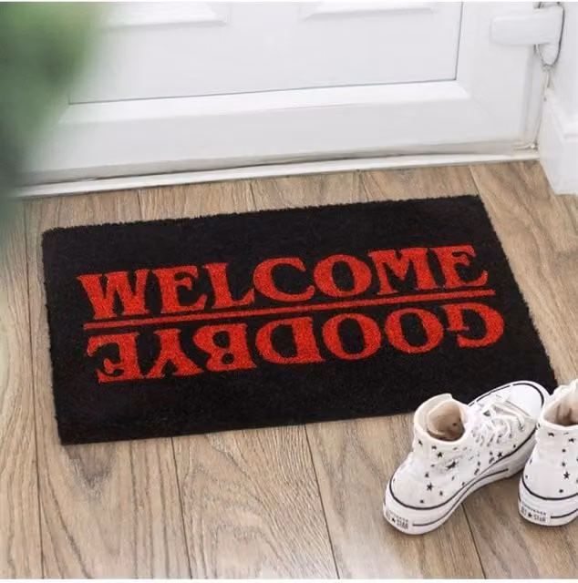KDMD Black and Red Coir Welcome Goodbye Doormat with Graphic Design – 1