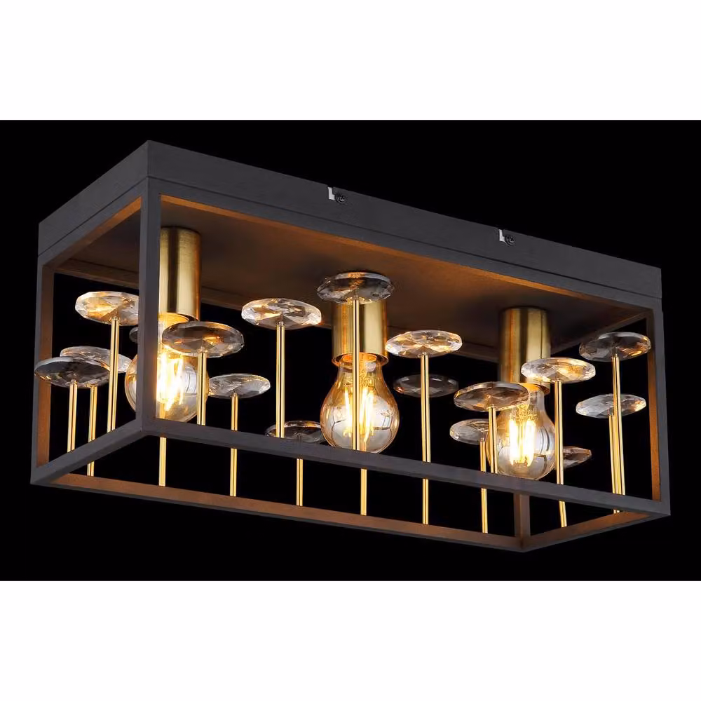 Globo Lighting Crystal Ceiling Light in Black and Gold with 3x E27 Sockets, W/D/H: 45 x 18 x 20 cm – 5