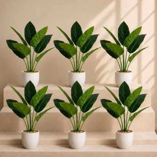 Leaf UK Pack of 6 Realistic Artificial Green Potted Foliage Plants, H 45 cm x W 30 cm x D 30 cm – 1