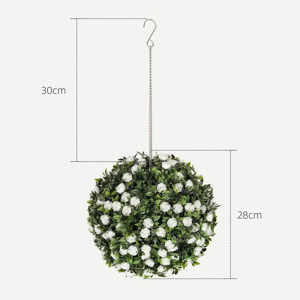 EONLION Set of 2 White Artificial Rose Topiary Plant Balls, Diameter: 100 cm – 2