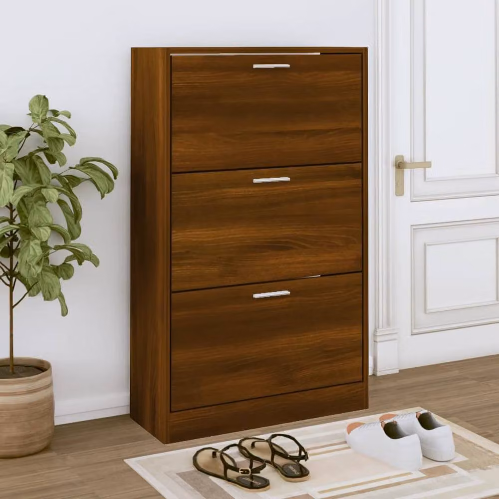 Berkfield Home Modern Brown Oak Shoe Cabinet with Tilting Compartments and Drawers, W/D/H: 63 x 24 x 103 cm – 2