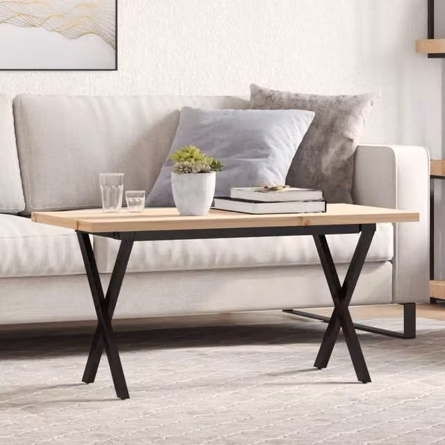 Berkfield Home X-Frame Coffee Table in Brown Solid Pine and Steel, W: 100 cm, D: 50 cm, H: 45.5 cm