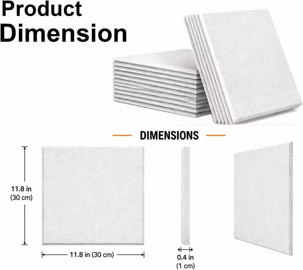 ATEK 12 Pack Self-adhesive Square Acoustic Sound Proofing Felt Wall Panels in White – 2