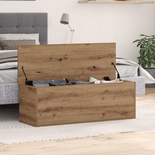 Berkfield Home Artisan Oak Storage Box in Brown, W/D/H: 102 x 35 x 35 cm