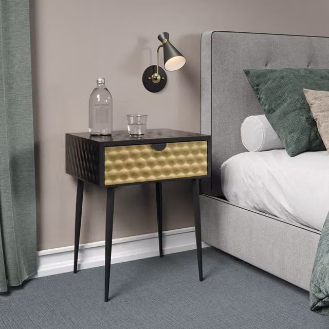Jupiter Metal 1 Drawer Bedside Table in Black and Gold