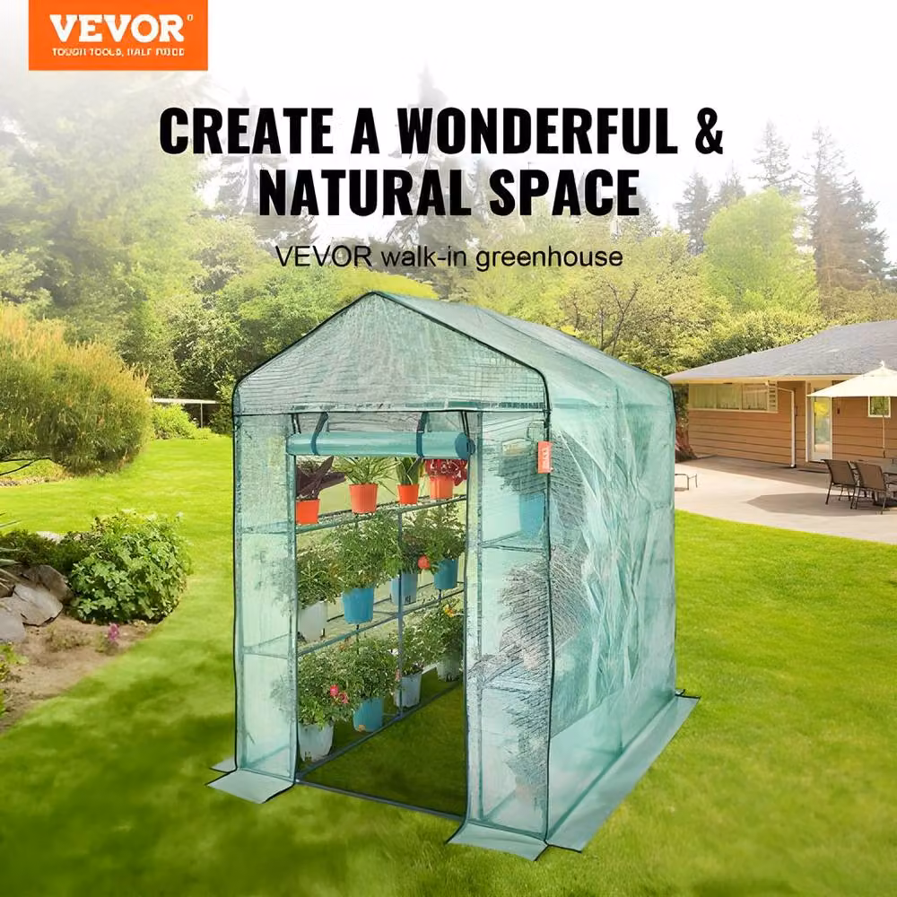 VEVOR Green Freestanding Sturdy Greenhouse with High Strength PE Cover – 3