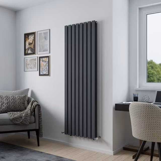 Agadon Lola Duplex Designer Panel Radiator in Dark Grey, W/D/H: 180 x 37.2 x 37.2 cm