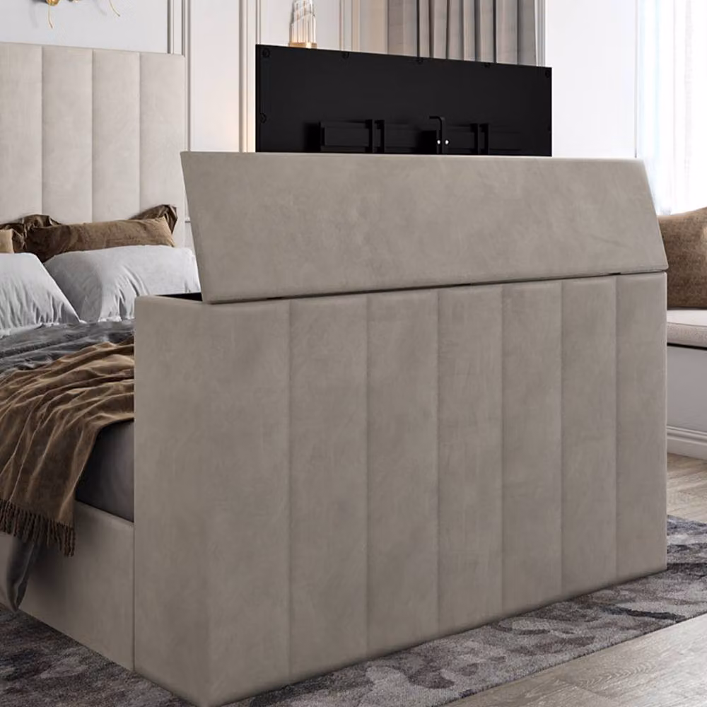 KDMD Ardley Bespoke Upholstered Soft Velvet Bed Frame in Light Sand, W/D/H: 152 x 120 x 200 cm – 3