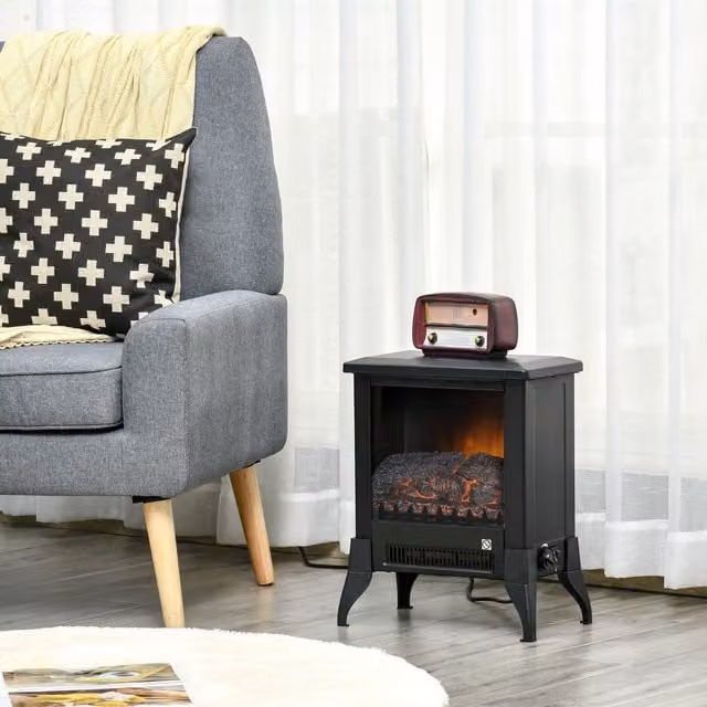 HOMCOM Freestanding Electric Fireplace Stove with Flame Effect and Overheat Protection in Black – 1