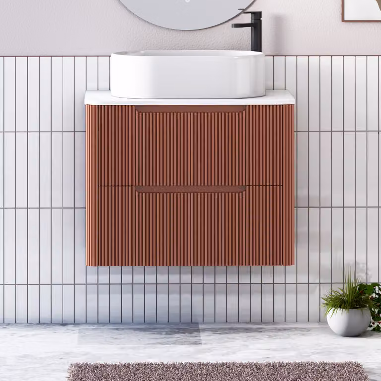 Royal Bathrooms Avenza Wall Hung Vanity Unit in Terracotta with 2 Drawers and White Peak Basin