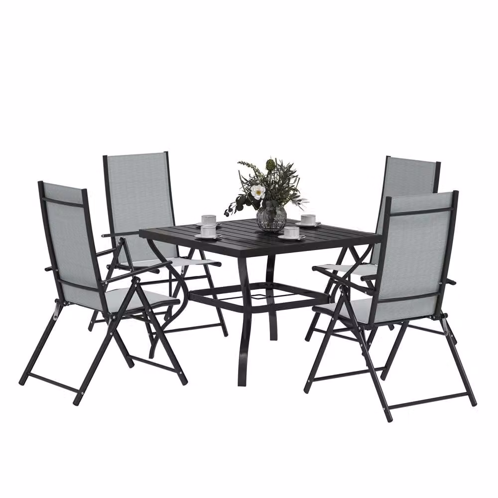 Wyld Haus Mattilo 4 Seater Outdoor Dining Set with Square Table and Chairs in Light Grey and Black – 2