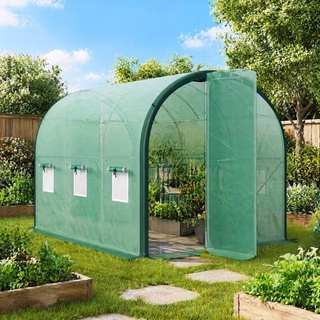 STILVORA Green Walk-In Greenhouse with Hinged Doors and Mesh Windows, W: 3 m, D: 2 m, H: 2 m