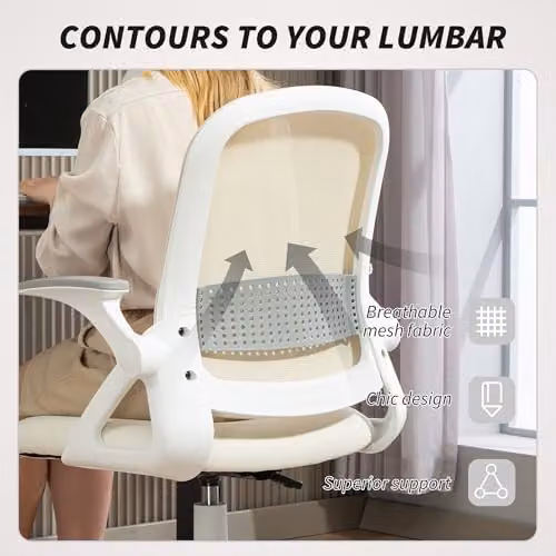 HOMCOM Ergonomic Swivel Computer Chair with Flip-up Armrests in White – 3