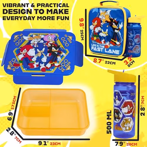 Get Trend Sonic the Hedgehog 3 Piece Lunch Set with Insulated Bag, Leakproof Water Bottle and BPA Free Lunch Box in Multicolour – 7