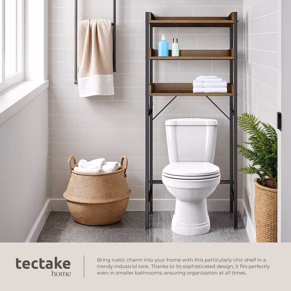 tectake Seattle 3-Tier Industrial Bathroom Shelf in Brown with Adjustable Metal Shelves – 6