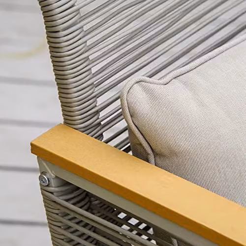 Outsunny 4 Piece Grey Polyrattan Patio Furniture Set with Upholstered Cushions, 2 Seater Sofa, Lounge Armchair and Coffee Table – 3