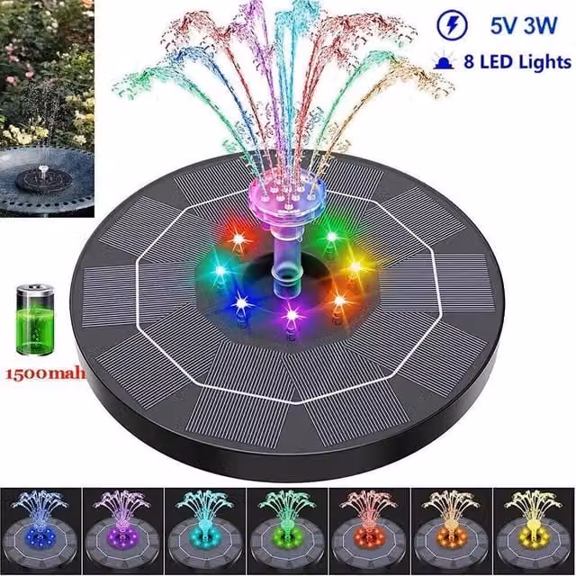 FLAVORA Solar Powered Floating Water Fountain Pump for Birdbaths, Black, W/D/H: 100 x 15 x 15 cm