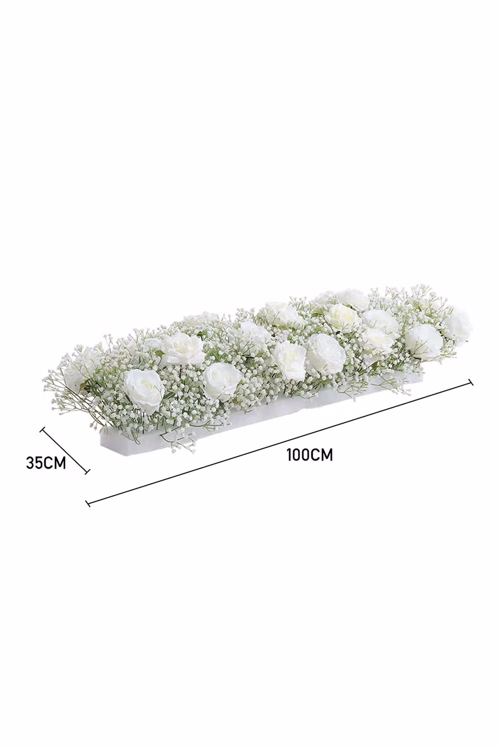 Living and Home White Artificial Rose and Gypsophila Floral Row for Wedding Arches and Table Centerpieces, W/D/H: 100 x 35 x 35 cm – 2