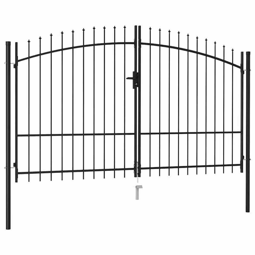 Berkfield Home Durable Steel Double Fence Gate with Spike Top, Black, W: 300 cm, H: 200 cm