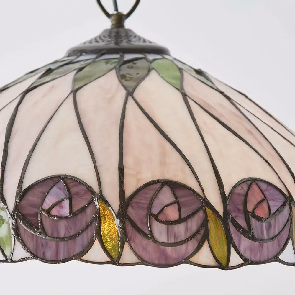 Loops Tiffany Glass Hanging Ceiling Pendant Light in Bronze with Multicolour Round Shade – 2
