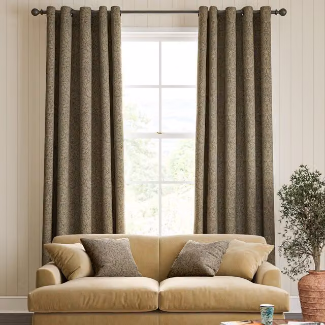 William Morris Acorn Floral Velvet Made To Measure Eyelet Curtains in Truffle Brown